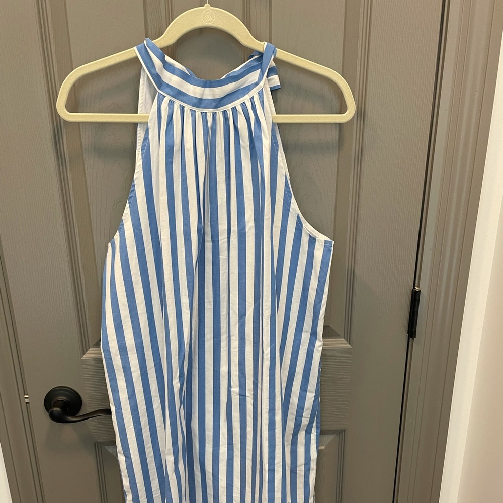 Tie-neck cotton mini shift dress
